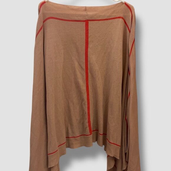 Susana Monaco Womens Beige Orange Trim Pullover Poncho Sweater One Size O/S - Picture 1 of 5